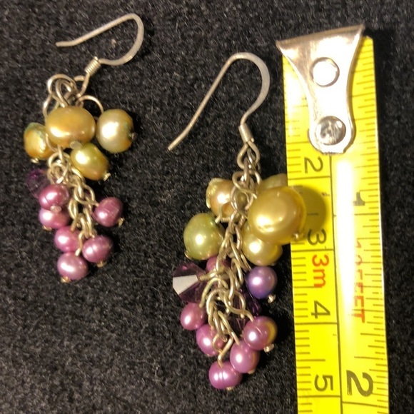 SUNDANCE beaded, purple and gold, earrings in sterling. EUC. - Picture 4 of 4